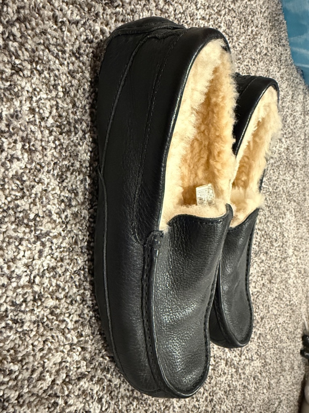 UGG Men's Black Leather Slip-On Shearling-Lined Loafers - Picture 2 of 6